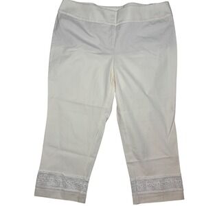 Alfani Womens 22W White Tummy Control Slim Ankle Pants Eyelet Lace Trim NWT